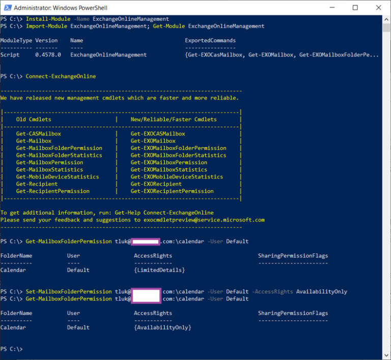 Installing and importing exchangeonlinemanagement module to connect to