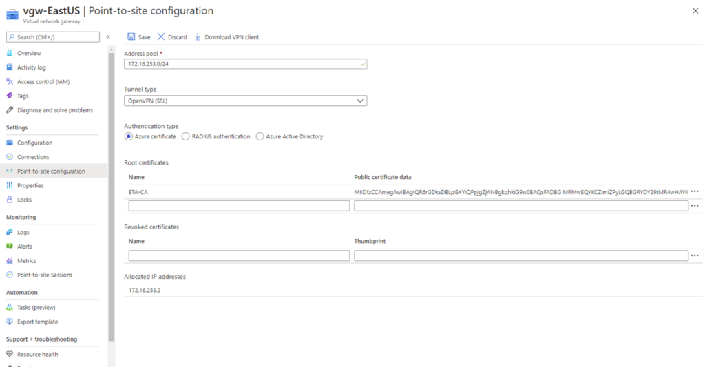 Configuring an Azure Point-to-Site VPN using Microsoft Enterprise CA ...