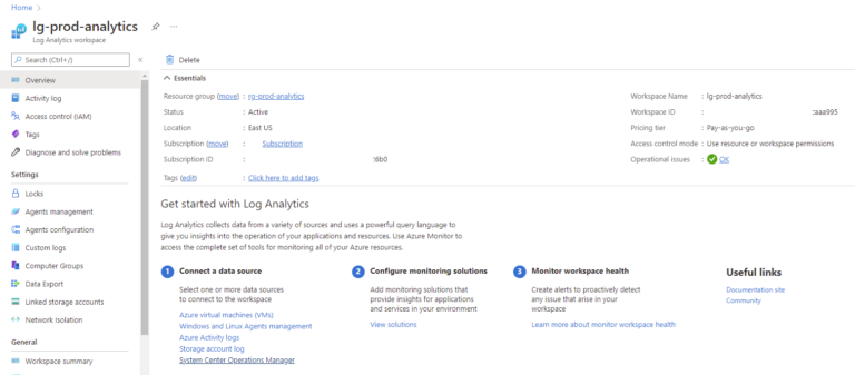 Configure Azure Monitor with Log Analytics